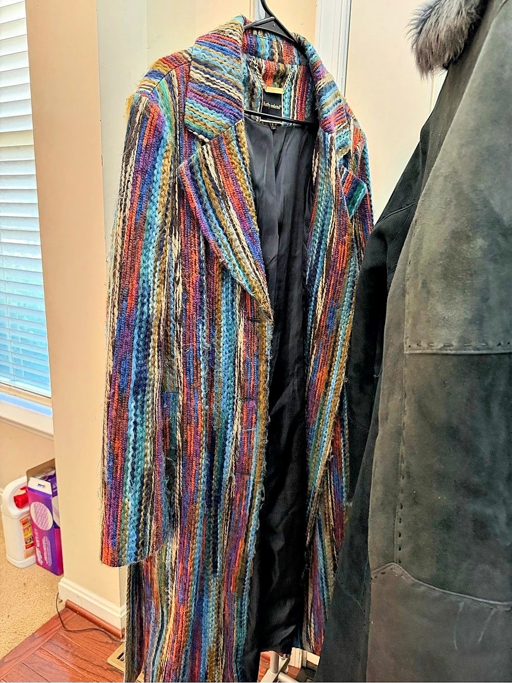 kathy ireland Fashion 360 Faux Wool Duster Coat Multicolor & Blue Large